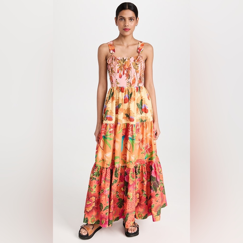 NWT Farm Rio Mixed Warm Prints Maxi Dress